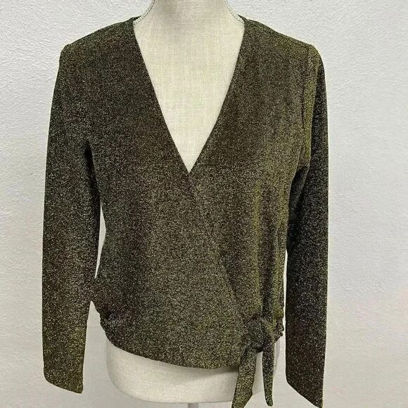 NWT Michael Kors Faux Tie Wrap Black/Gold Blouse - Picture 1 of 9